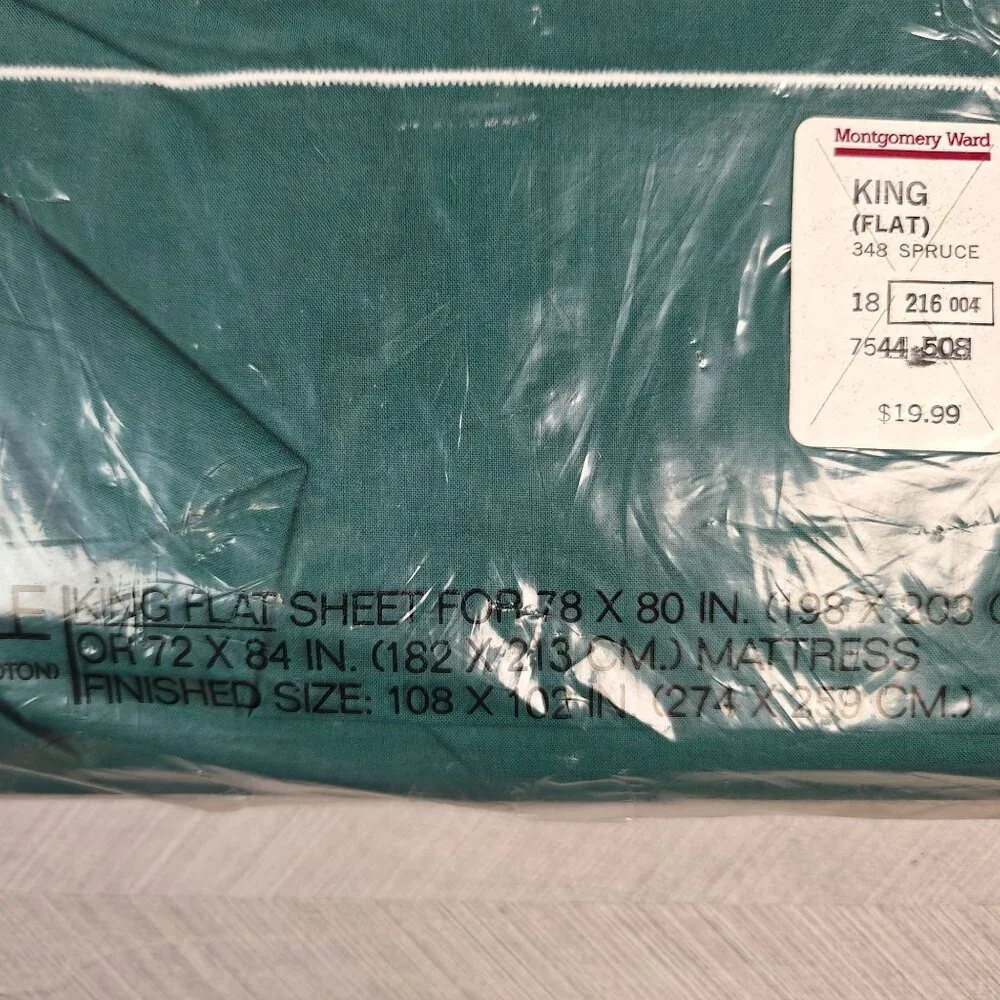 Vintage King Flat Sheet West Point Pepperell No-Iron Percale Cotton Blend